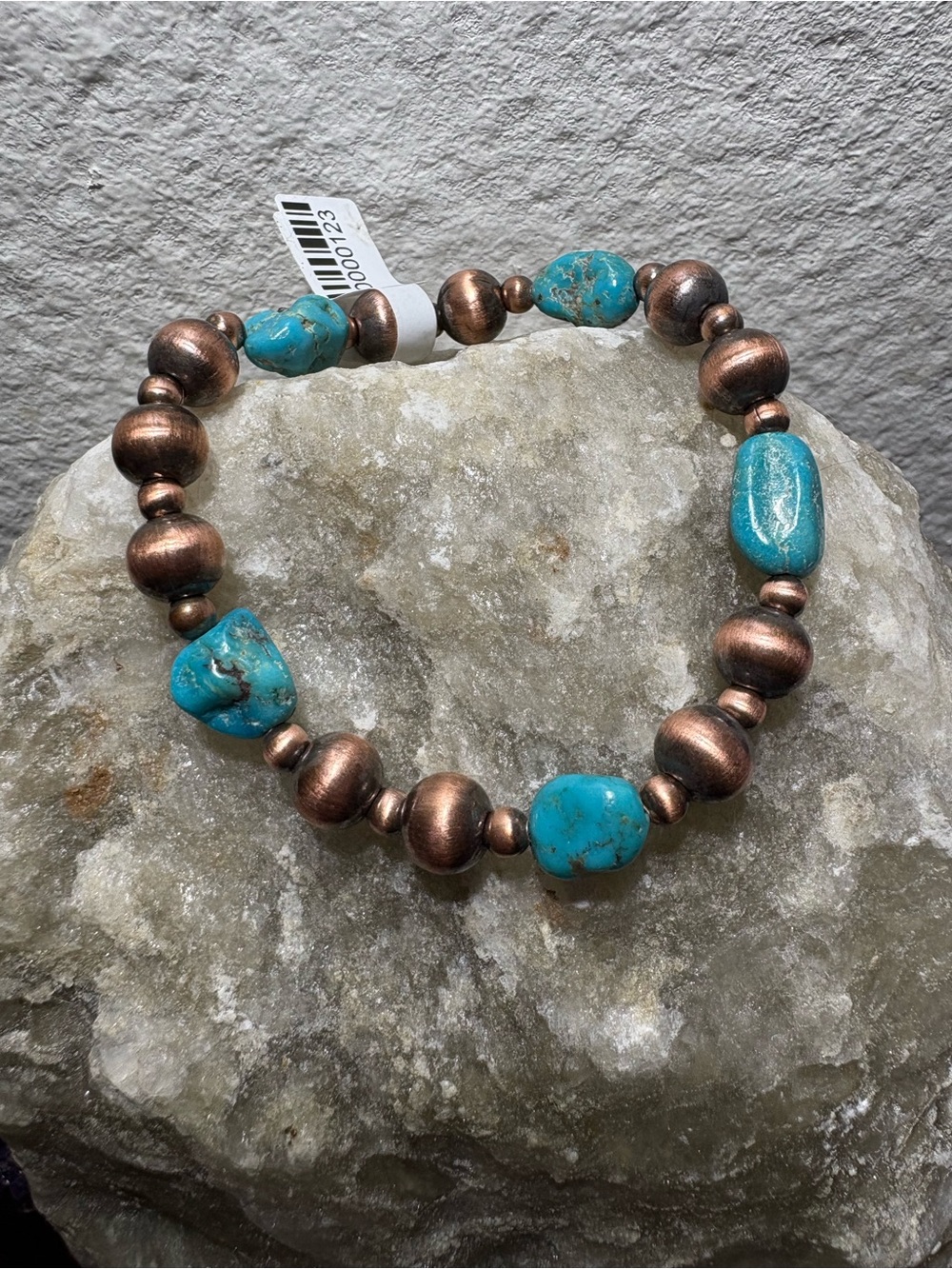 Blue Kingman Nugget  & Copper Navajo Pearls Stretchy Bracelet